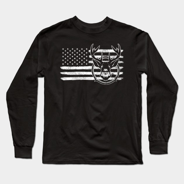 American Flag Deer Hunting Funny Gift For Hunter Long Sleeve T-Shirt by HCMGift